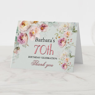 Carte De Remerciements Fête d'anniversaire de 70 ans avec fleurs aquarell