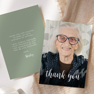 Carte De Remerciements Fête d'anniversaire de 90 ans avec photo personnal