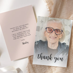 Carte De Remerciements Fête d'anniversaire de 90 ans avec photo personnal