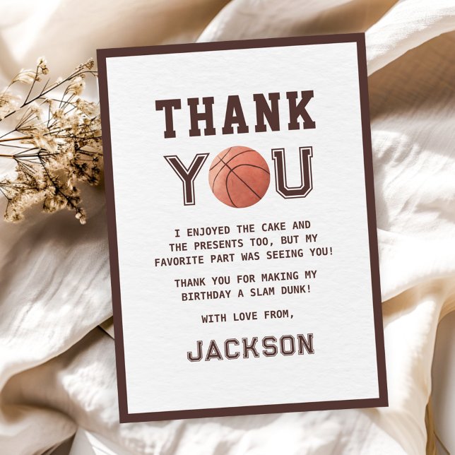 Carte De Remerciements Fête d'anniversaire de basketball aquarelle pour e (Créateur téléchargé)