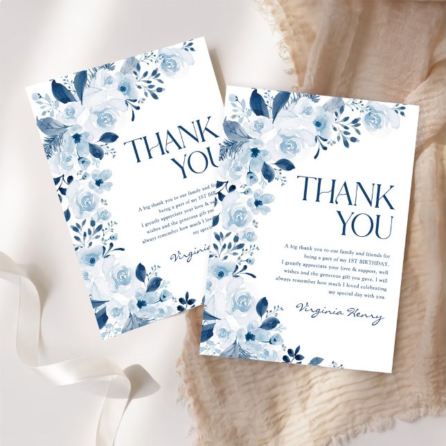 Carte De Remerciements Fête d'anniversaire de bébé fille aux fleurs sauva (Créateur téléchargé)