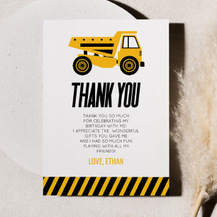 Carte De Remerciements Fête d'anniversaire de camion à benne bulldozer de