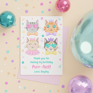 Carte De Remerciements Fête d'anniversaire de chaton félin rose parfaite