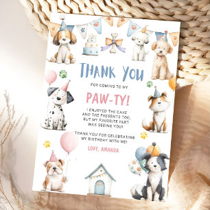 Carte De Remerciements Fête d'anniversaire de chien Puppy Pawty Anniversa