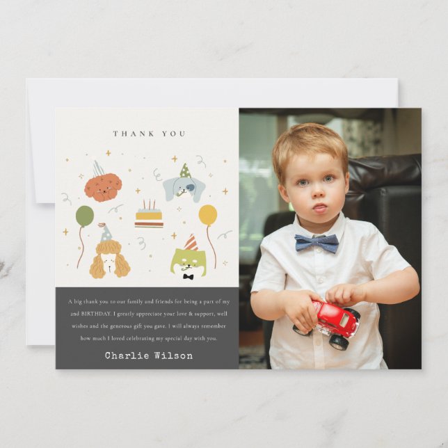 Carte De Remerciements Fête d'anniversaire de chiots mignons pour enfants (Devant)