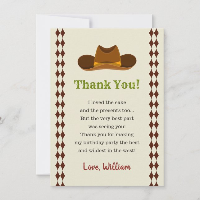 Carte De Remerciements Fête d'anniversaire de Cowboy Rodeo Wild West pour (Devant)