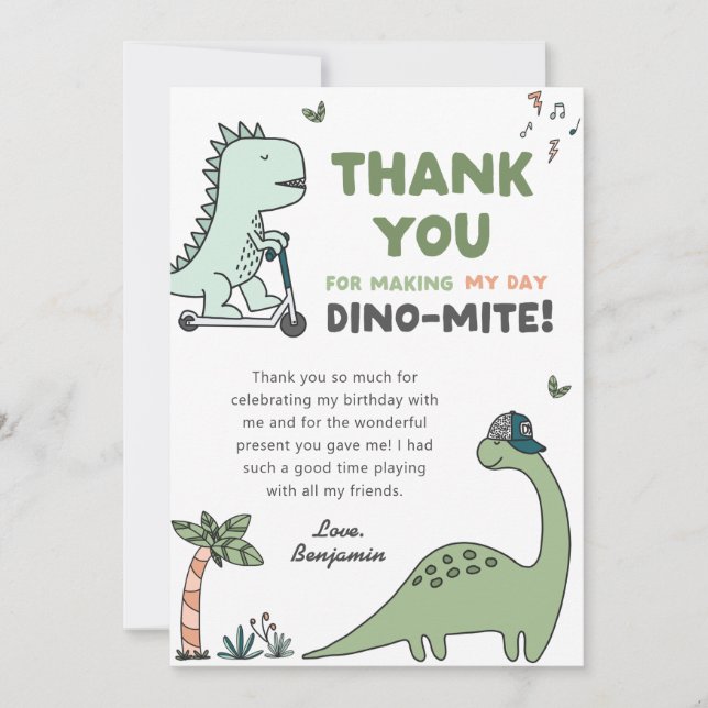 Carte de remerciements fête d'anniversaire de Dino (Devant)