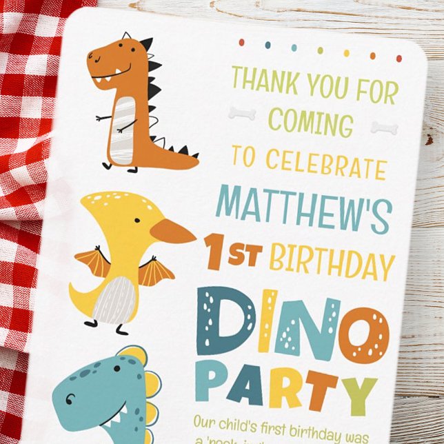Carte De Remerciements Fête d'anniversaire de dinosaure Dino moderne pour (Créateur téléchargé)