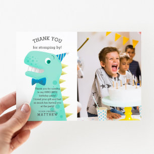 Carte De Remerciements Fête d'anniversaire de dinosaure Photo personnalis