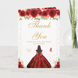 Carte De Remerciements Fête d'anniversaire de fille à peau noire et fleur