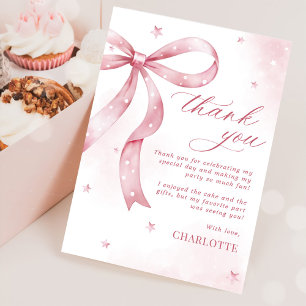 Carte De Remerciements Fête d'anniversaire de fille au nœud rose