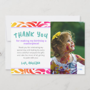 Carte De Remerciements Fête d'anniversaire de fille peinture d'art coloré