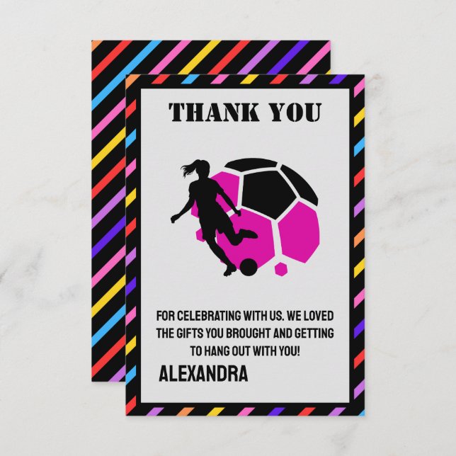 Carte De Remerciements Fête d'anniversaire de football, joueuse de footba (Devant / Derrière)