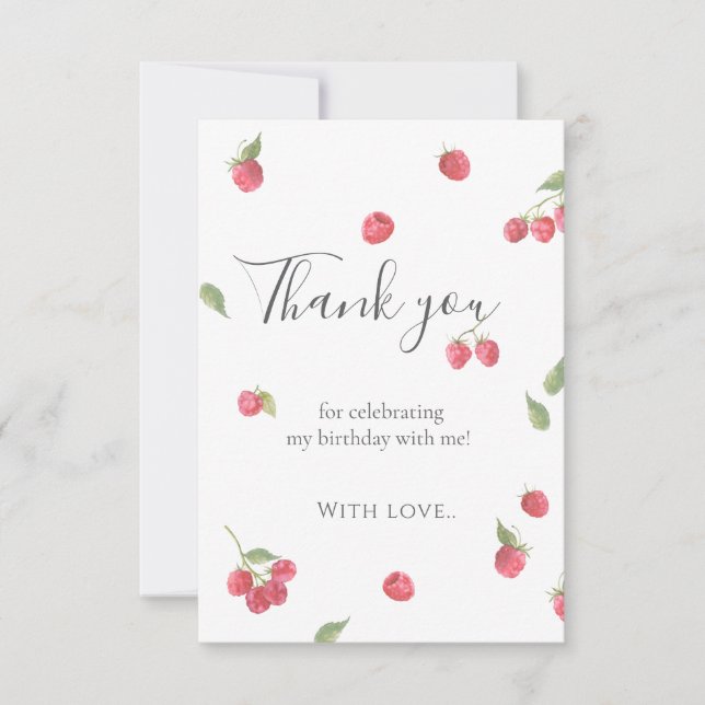 Carte De Remerciements Fête d'anniversaire de framboise douce première an (Devant)