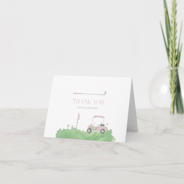 Carte De Remerciements Fête d'anniversaire de golf rose par tee  (Devant)
