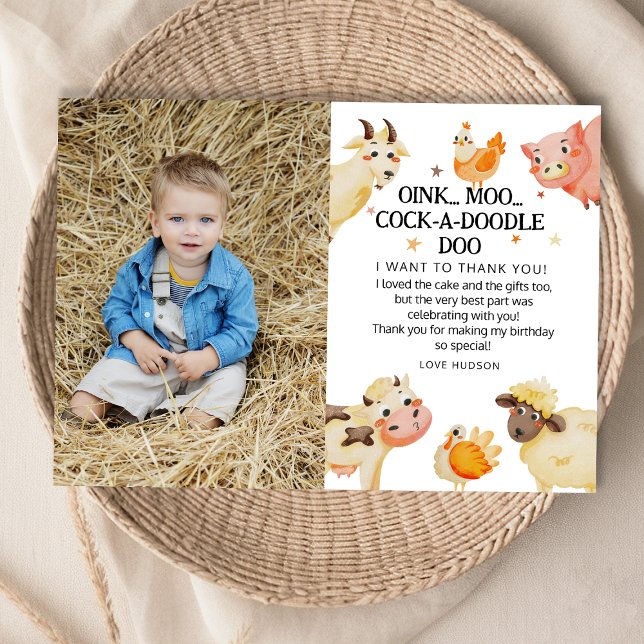 Carte De Remerciements Fête d'anniversaire de la ferme avec les animaux d (Créateur téléchargé)