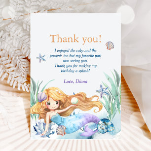 Carte De Remerciements Fête d'anniversaire de la fille Mermaid