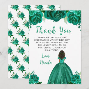 Carte De Remerciements Fête d'anniversaire de la princesse à la peau fonc