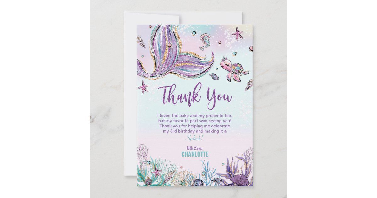 Carte De Remerciements Fete D Anniversaire De Mermaid Sous La Mer Zazzle Fr