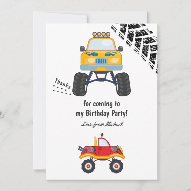 Carte De Remerciements Fête d'anniversaire de Monster Truck (Devant)