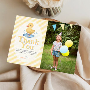 Carte De Remerciements Fête d'anniversaire de Piscine Caneton Jaune Paste