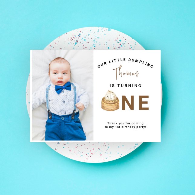 Carte De Remerciements Fête d'anniversaire de premier an avec des ravioli (Créateur téléchargé)