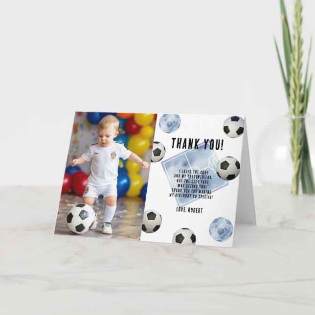 Carte De Remerciements Fête d'anniversaire de première année de football  (Devant)