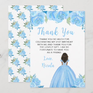Carte De Remerciements Fête d'anniversaire de princesse à fleurs bleues p