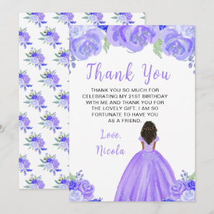 Carte De Remerciements Fête d'anniversaire de princesse à fleurs violette