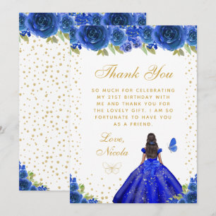 Carte De Remerciements Fête d'anniversaire de princesse à la peau foncée