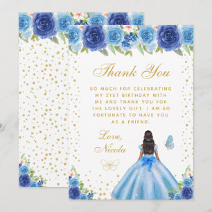 Carte De Remerciements Fête d'anniversaire de princesse à peau foncée et