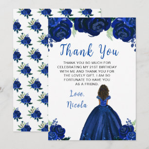 Carte De Remerciements Fête d'anniversaire de princesse à peau foncée mar