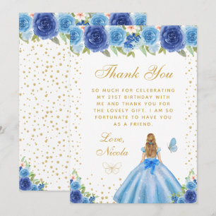 Carte De Remerciements Fête d'anniversaire de princesse aux cheveux blond