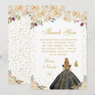 Carte De Remerciements Fête d'anniversaire de princesse aux cheveux Blond