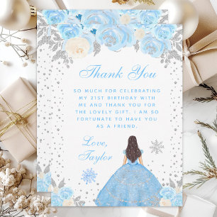 Carte De Remerciements Fête d'anniversaire de princesse aux cheveux bruns