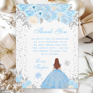 Carte De Remerciements Fête d'anniversaire de princesse aux cheveux bruns