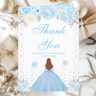 Carte De Remerciements Fête d'anniversaire de princesse aux cheveux bruns