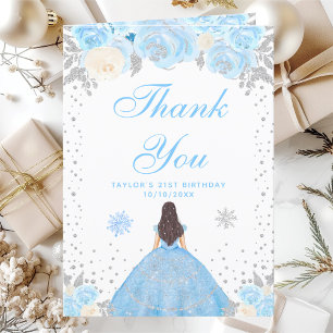 Carte De Remerciements Fête d'anniversaire de princesse aux cheveux bruns