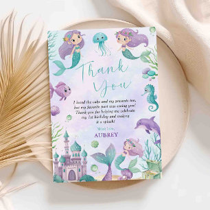 Carte De Remerciements Fête d'anniversaire de sirène fantaisiste sous la 