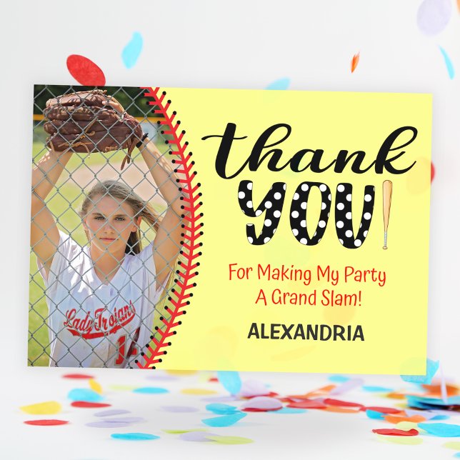Carte De Remerciements Fête d'anniversaire de softball pour filles (Girls Softball Birthday Party Thank You Card)