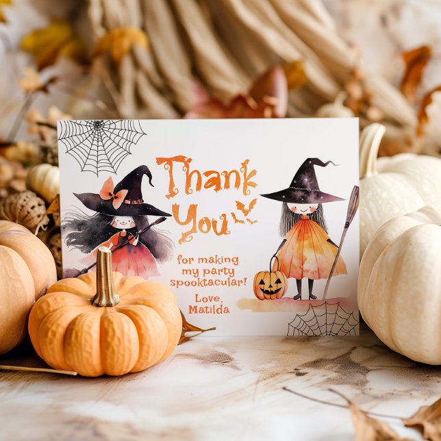 Carte De Remerciements Fête d'anniversaire de sorcière mignonne Halloween (Créateur téléchargé)