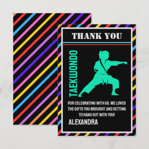 Carte De Remerciements Fête d'anniversaire de Taekwondo, joueuse de Taekw