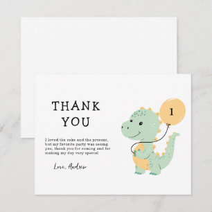 Carte De Remerciements Fête d'anniversaire des 1 an de Dinosaur, T rex mi