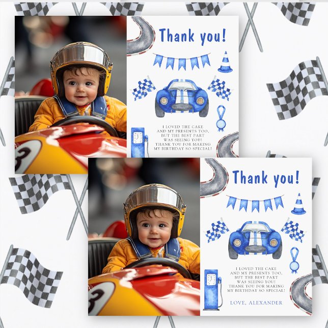 Carte De Remerciements Fête d'anniversaire des 1 an de voiture de course  (Créateur téléchargé)