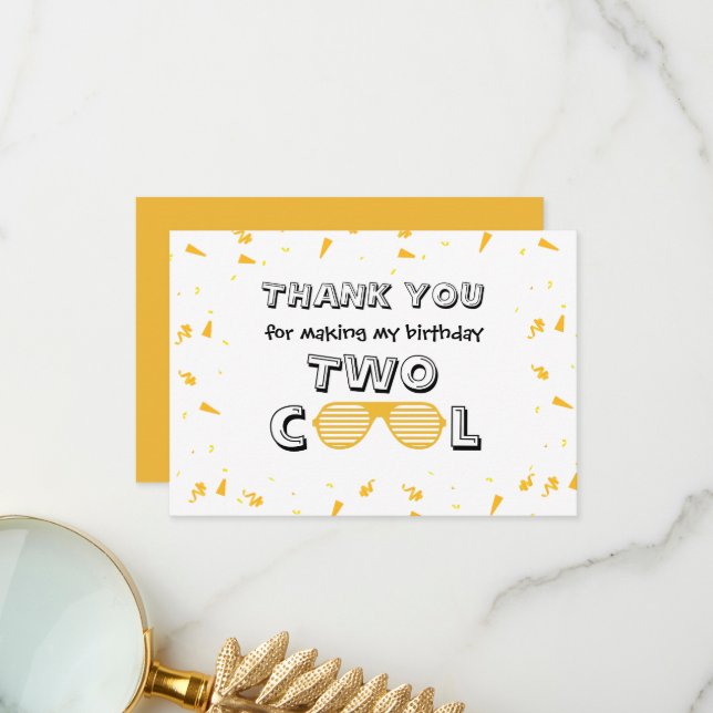 Carte De Remerciements Fête d'anniversaire des 2 ans de TWO Cool Sunglass (Devant/Arrière en situation)