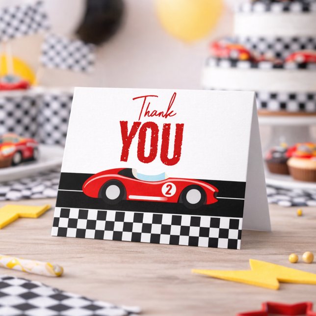 Carte De Remerciements Fête d'anniversaire des 2 ans de Two Fast Race Car (Two Fast Race Car Boy 2nd Birthday Party Thank You Card
)