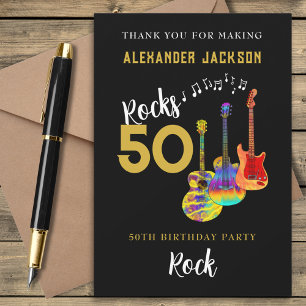Carte De Remerciements Fête d'anniversaire des 50 ans du Rock and Roll, M