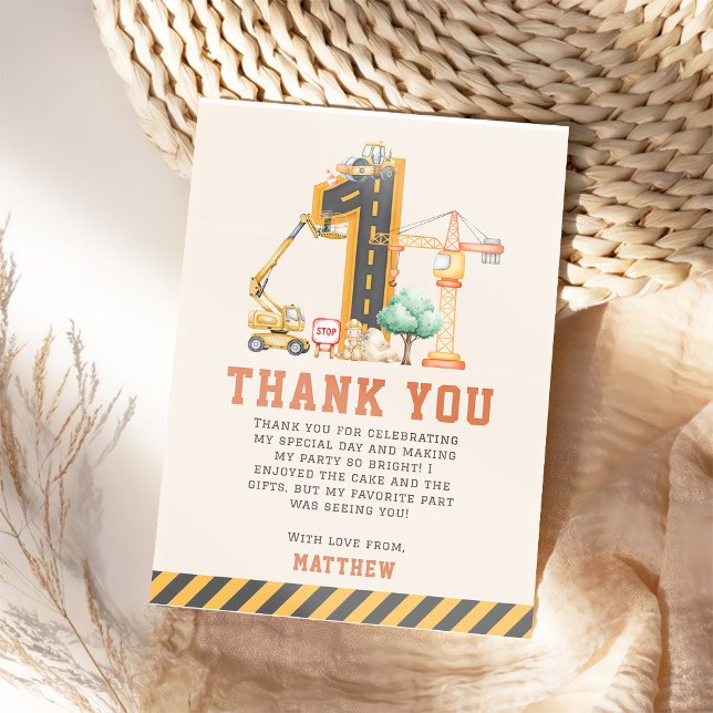Carte De Remerciements Fête d'anniversaire des camions de construction (Créateur téléchargé)