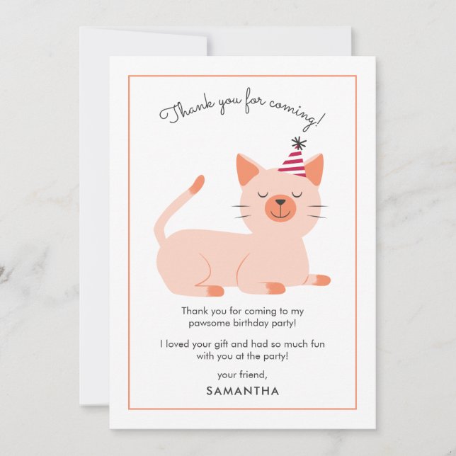 Carte De Remerciements Fête d'anniversaire des enfants Kitty Cat mignonne (Devant)