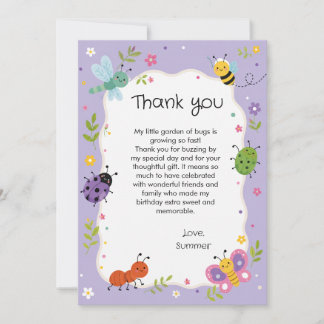 Carte De Remerciements Fête d'anniversaire des filles avec des bugs migno